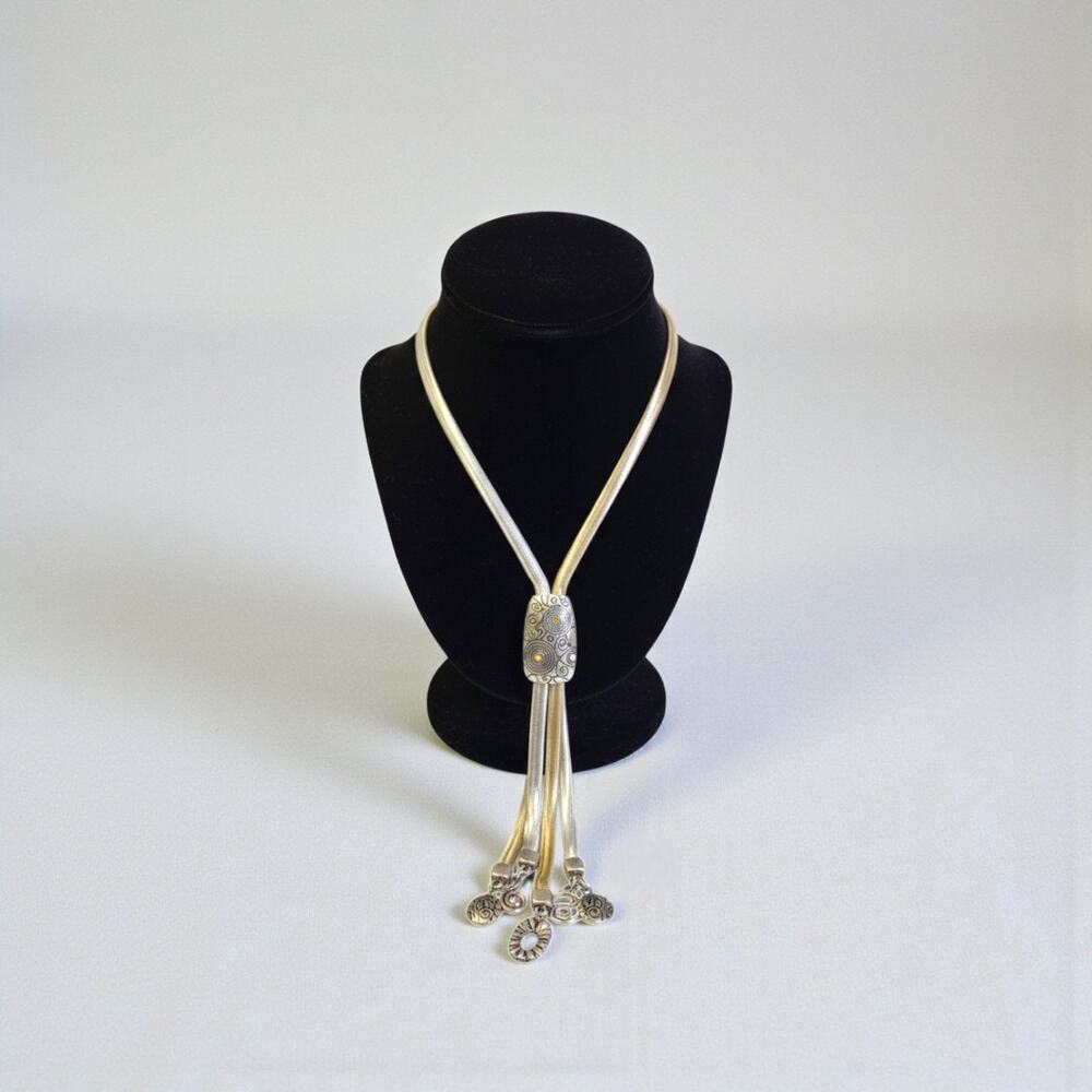 CHICO'S Silver & Brass Tone Snake Chain Drop Charm Necklace